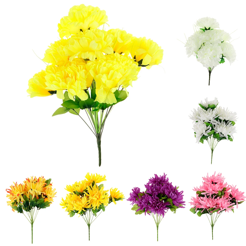 

Artificial Silk Chrysanthemum Bouquet for Home Table Decor Grave Cemetery Flowers