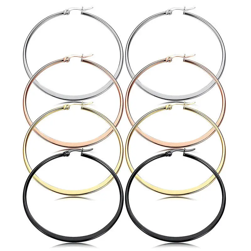 1 пара, женские гипоаллергенные Круглые Гладкие большие серьги-кольца из нержавеющей стали, ювелирные изделия, размер 30-60 мм