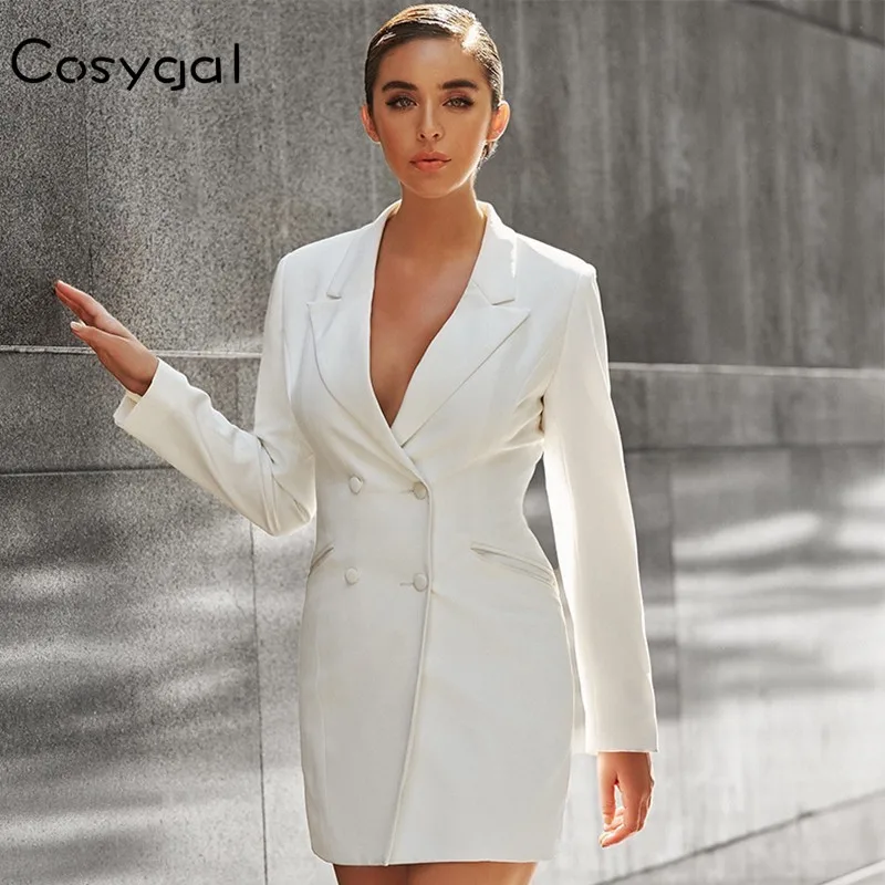 

COSYGAL Double-brested Long Sleeve Autumn Jacket Party Club Office Lady Blazer Women Clothing 2019 Fashion Female Long Jacket