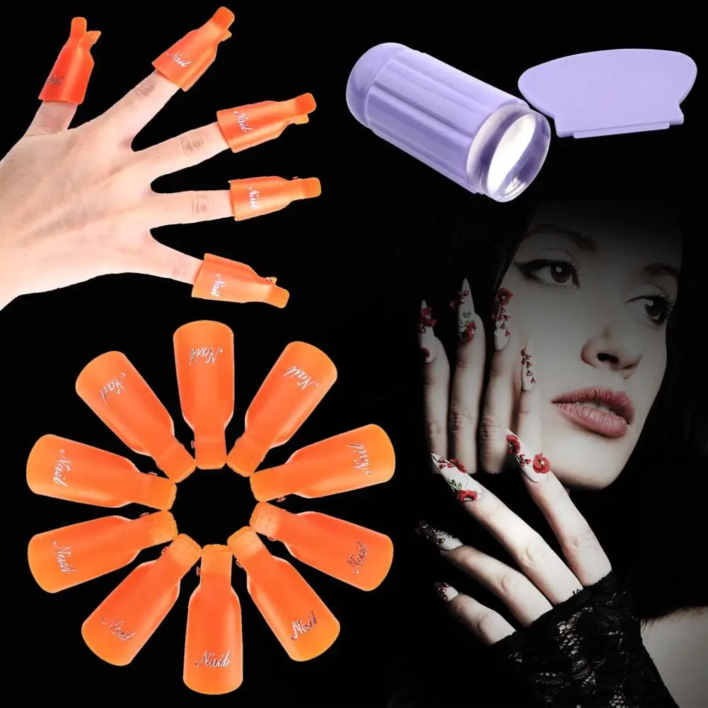 

10 Nail Art Soak Off Clip Cap Gel Polish Remover Orange + DIY Stamper Scraper french nail art nail printer
