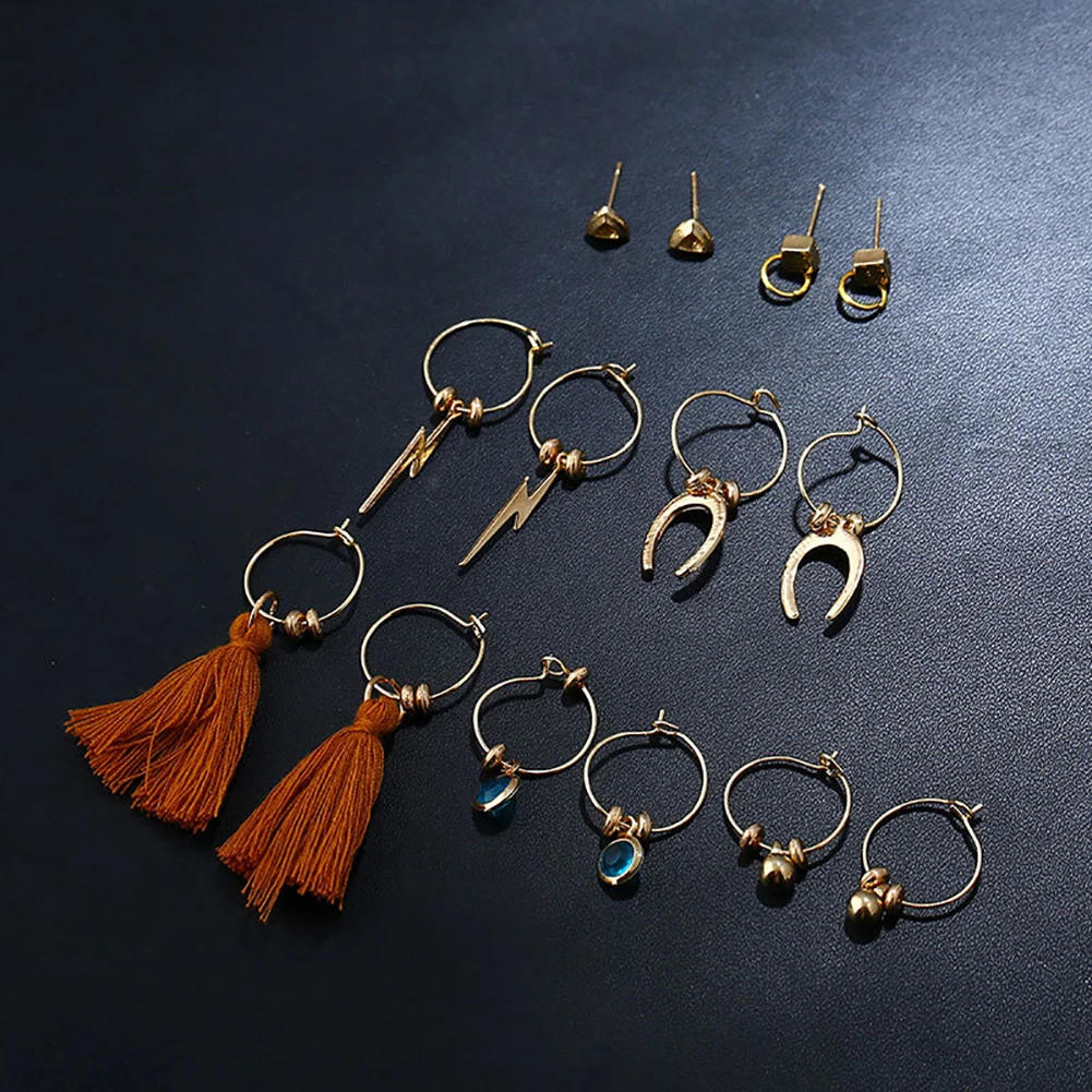 

7 Pairs Women Retro Tassels Drop Lightning Shape Dangle Earrings Set