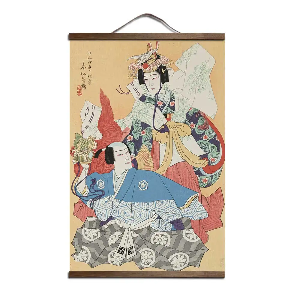 Японский Ukiyoe для живописи на холсте плакаты и принты украшения стены искусства домашний декор с твердой деревянной подвеской свиток - Цвет: Красный