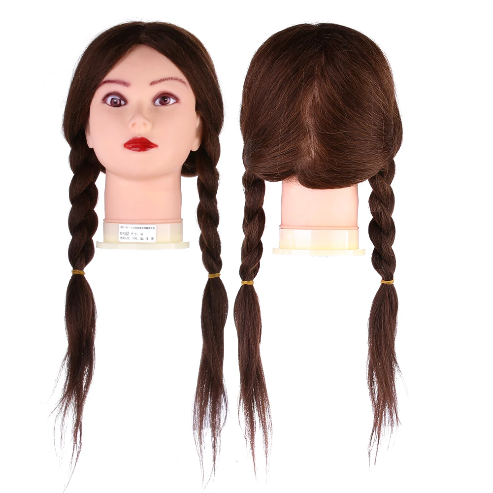 

18'' Hairdressing Training Mannequin Practice Head 100% Real Hair Brown Long Human Hair for Hairdresser Training Curled Dyed