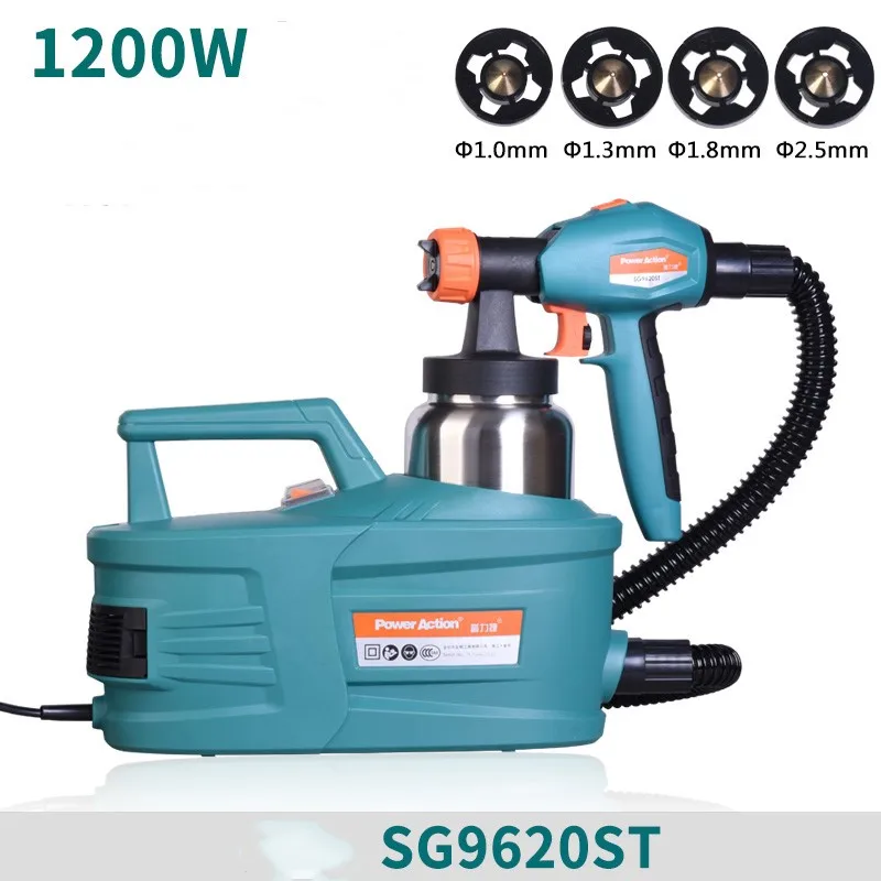 220V Electric spray gun Paint latex spraying machine with 4 nozzles 1.0/1.3/1.8/2.5MM 1200W CICI ophir red color mini air compressor with 0 3mm airbrush kit for beauty essence spraying body art tattoo tanning set ac123r ac124