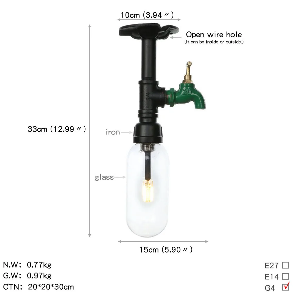 Ретро промышленный потолочный светильник винтажный черный водопровод лампа включает стеклянный абажур лампы гостиной спальни огни домашний свет - Цвет корпуса: 19