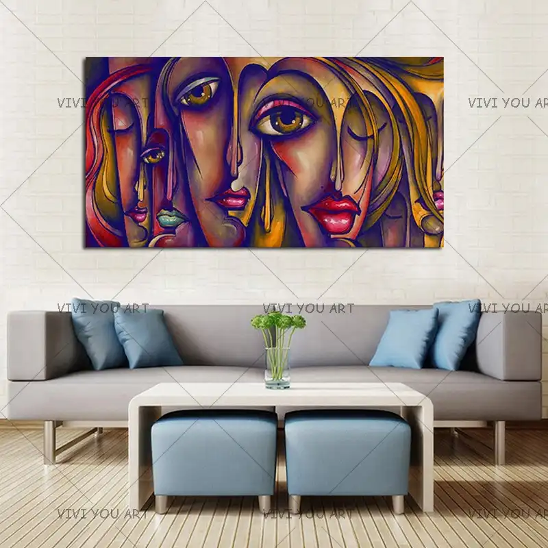 100 hand paint abstract faces girls sex picture oil painting modern portrait canvas paintings home decor handmade women picture abstract faces painting