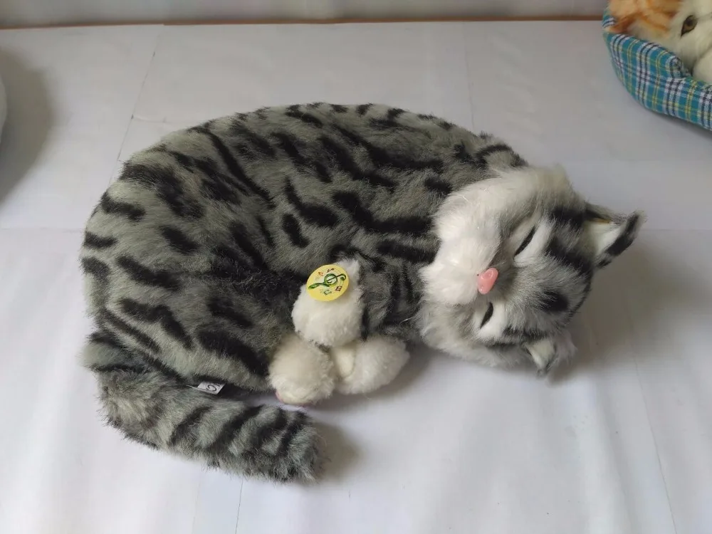 Buy new simulation gray stripe cat model toy resin&fur breathing cat model gift