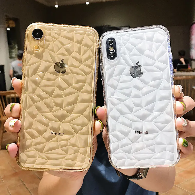 Алмазная текстура чехол для iPhone 6 6s 7 8 Plus X XR XS Max мягкий телефона пары прозрачный
