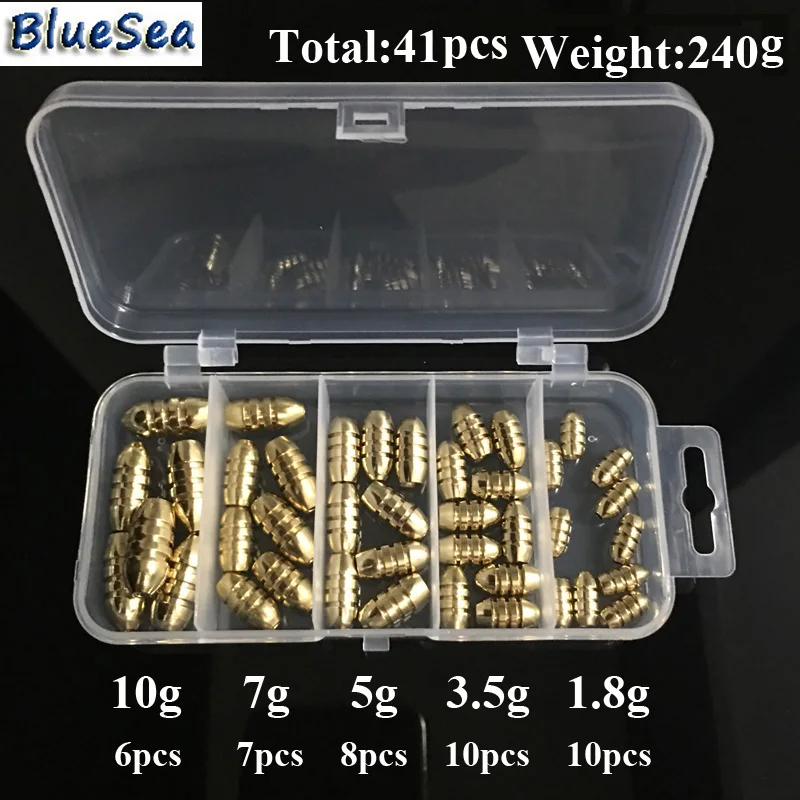 41pcs 5 Sizes Brass Fishing Sinker For Drop Shot Rigs Carp Fishing Tadpole Shape Casting Copper
