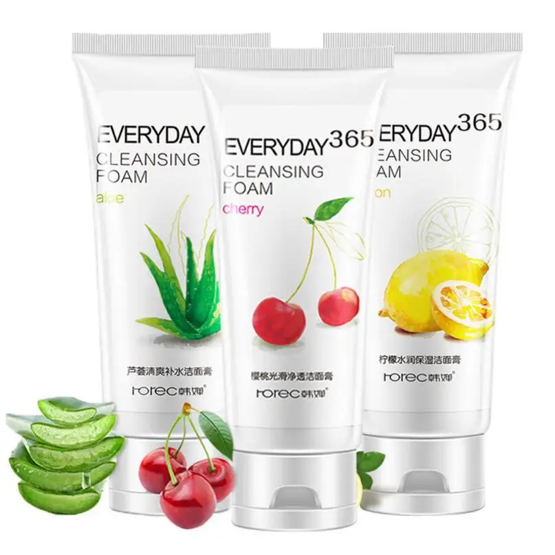 

HANCHAN Natural Aloe Vera Cherry Lemon Facial Cleanser Hydrating Whitening Shrink Pores Acne Treatment Oil Control Cleanser