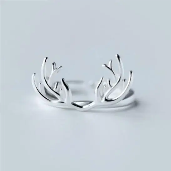 Shuangshuo Silver Plated Adjustable Christmas Gift Rings for Women Animal Antler Rings Girls