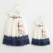 Mother Daughter Matching Dress Girls Embroidered Flower Dresses Family Clothing Mother Daughter Dress Family Matching Clothes