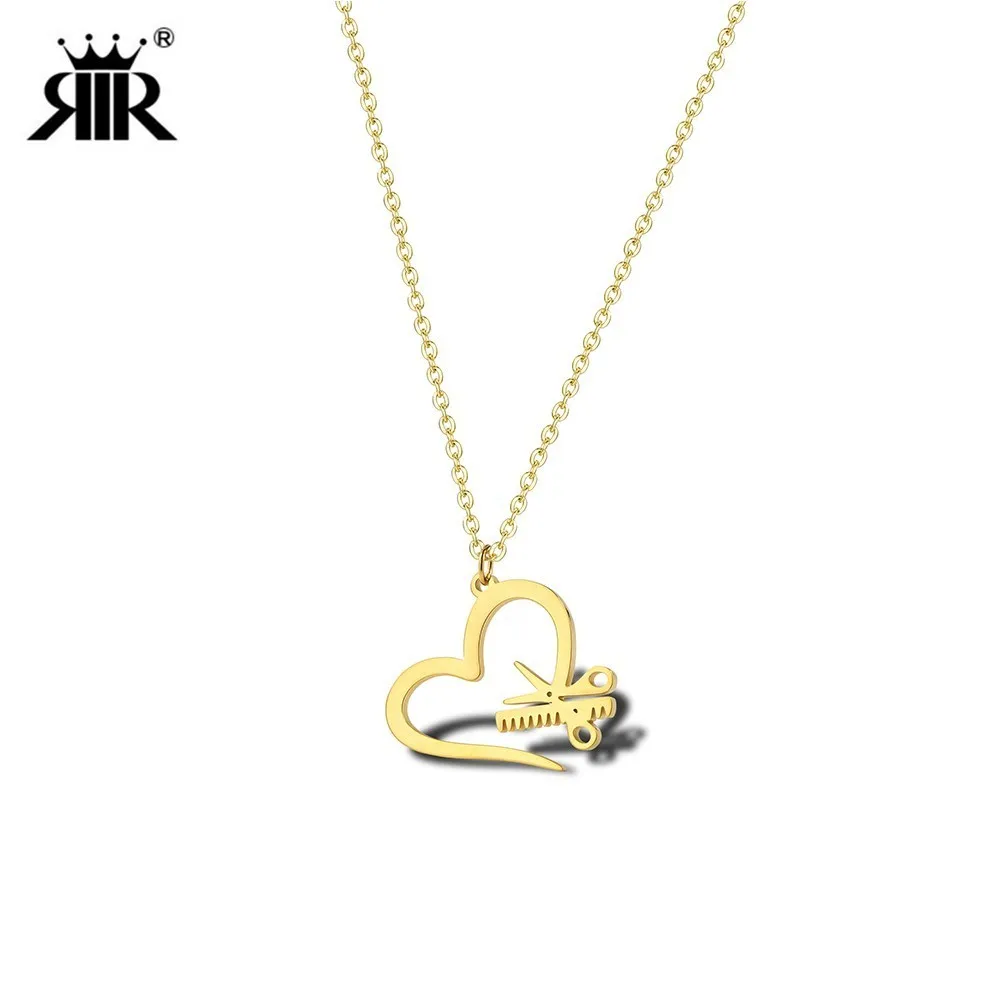 

RIR Unique Compact Love Scissors Necklace Rose Gold Scissors Charm Pendant Hairdresser Beautician Graduation Gift
