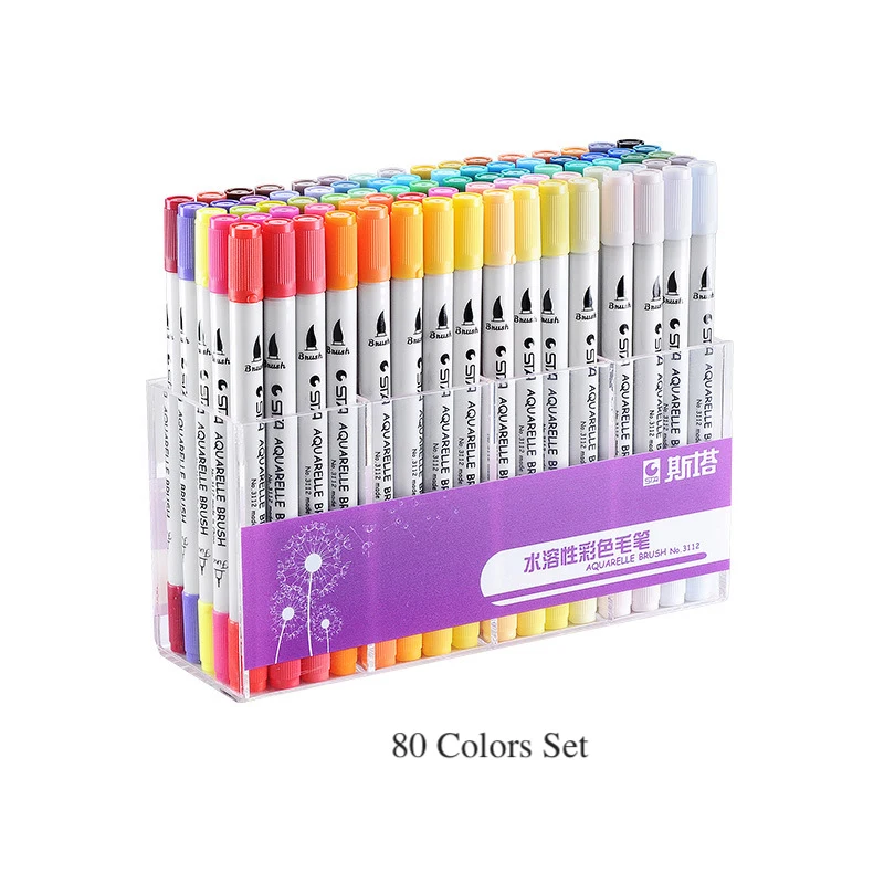 STA3112 80 цветов художественный маркер набор кистей двуглавый анимация манга жидкость для зарисовок-чернил фломастеры кисти художественные принадлежности - Цвет: 80