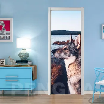 

Wall Art PVC Waterproof Wallpaper Animal Dog Home Decoration 3d Door Sticker Self Adhesive Renew Canvas Print Paste Pictures