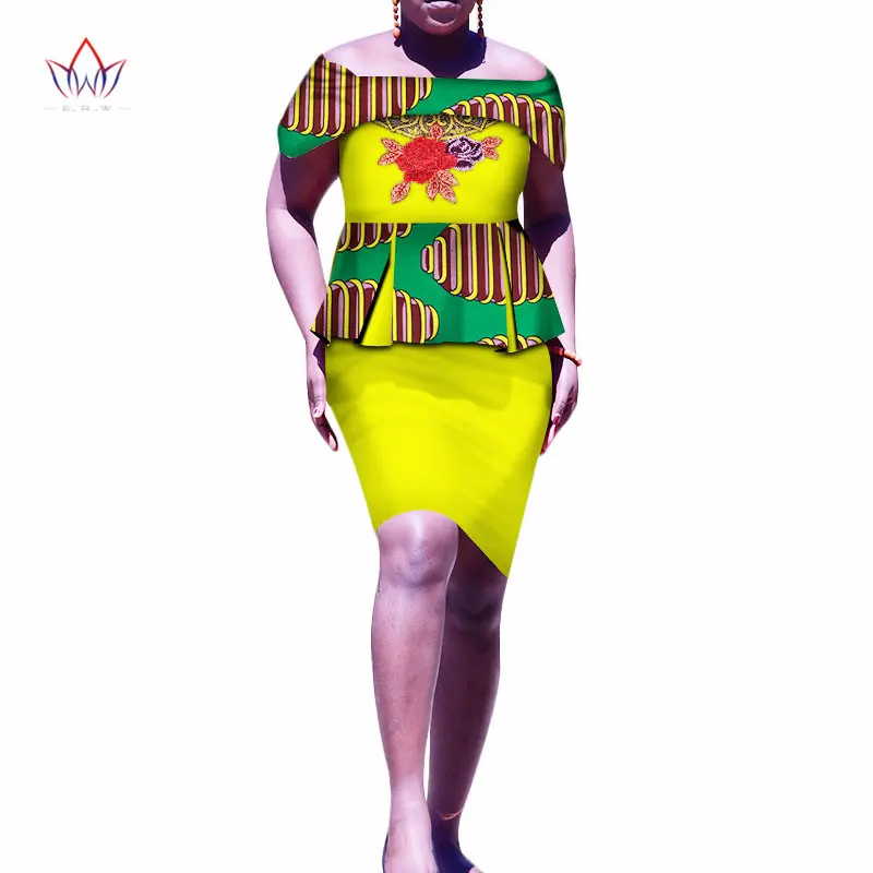 Африканский комплект из двух предметов для Для женщин 2018 Мода Базен Riche элегантные традиционные африканские Костюмы по колено юбка