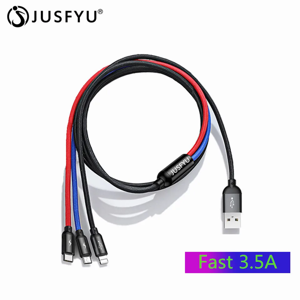 

JUSFYU 3 in 1 USB Cable for Mobile Phone Micro USB Type C Charger Cable for iPhone Huawei Charging Cable Micro USB Charger Cord