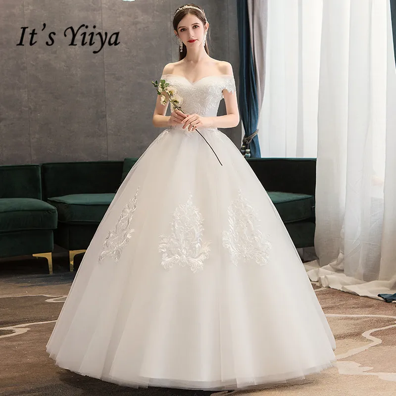 Женское свадебное платье It‘s YiiYa, белое длинное платье с кружевной вышивкой, открытыми плечами и вырезом сердечком на лето