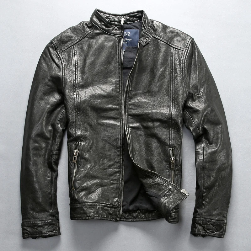 

Men's Genuine Leather Jacket Brand Casual Bomber Thick Soft Sleepskin Jacket Male Designer Vintage Cool Motorcycle Pilot Coat