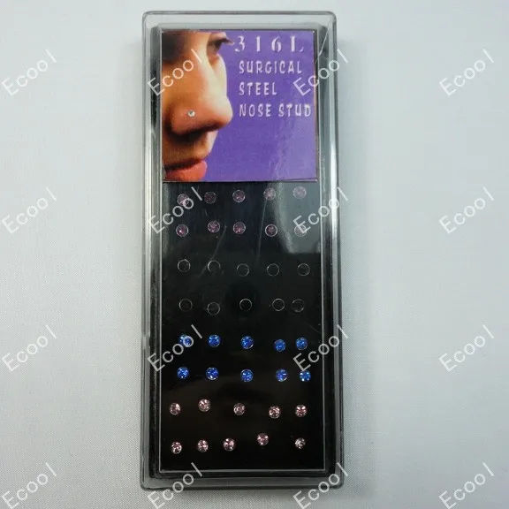 

60pc Whole Jewelry Lots 316L Surgical Steel Crystal Nose Studs Free Shipping LB228