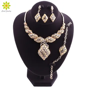 

African Beads Jewelry Set Nigerian Wedding Bridal Jewelry Sets For Women Crystal Gold Color Necklace Earrings Set