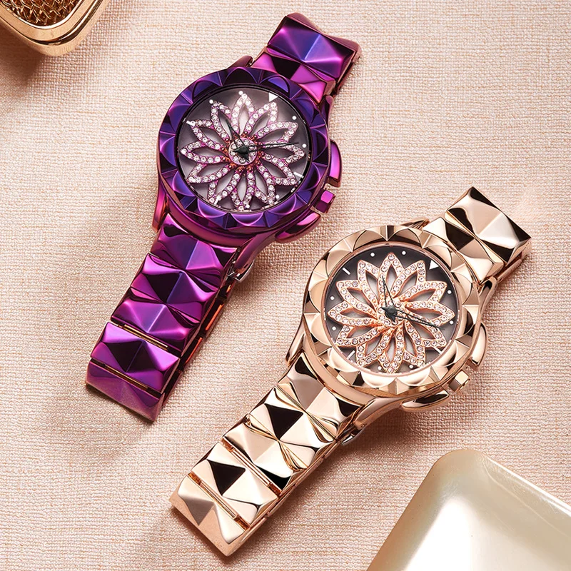 

Top Luxury Brand Women Watches Turn Bezel Female Clock Quartz Wristwatch Steel Fashion Ladies Wristwatch Crystal Dial Relogio
