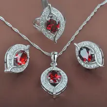 Дизайн глаз Красный Цирконий женские 925 серебряные ювелирные наборы свадебное украшенное ожерелье кулон серьги кольцо подарочная коробка TZ0233