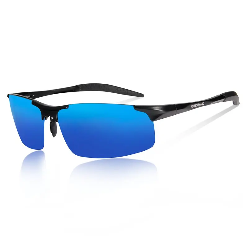 Queshark, алюминиевые поляризованные велосипедные солнцезащитные очки из магния, спортивные велосипедные очки, велосипедные очки для рыбалки, лыж, велосипедные очки - Цвет: Синий