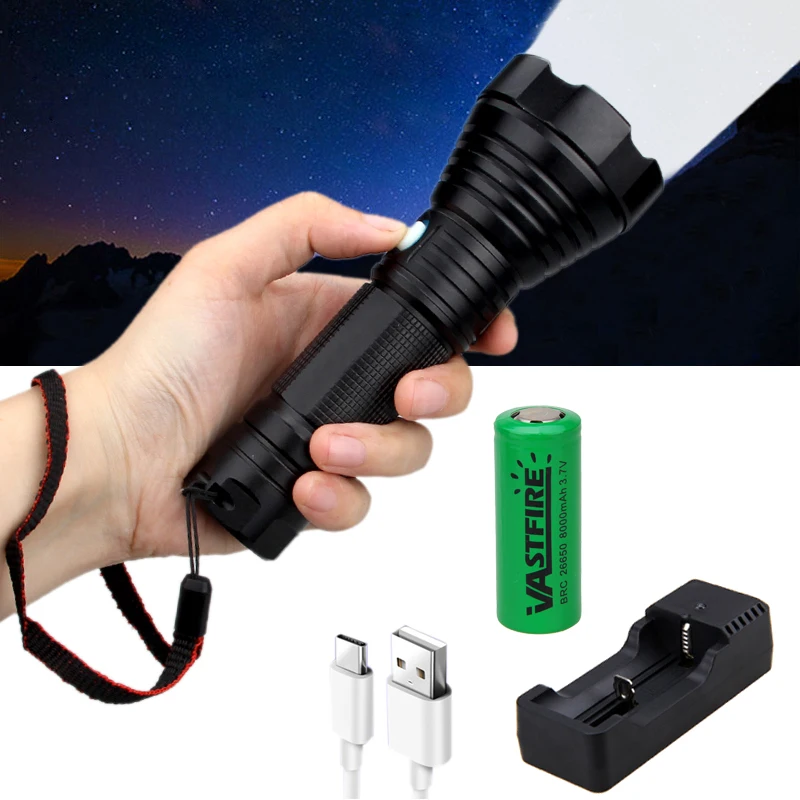 

High Power FlashLight 4 Mode USB Rechargeable 400 Yard aluminum alloy Flashlight Torch for 26650 battery