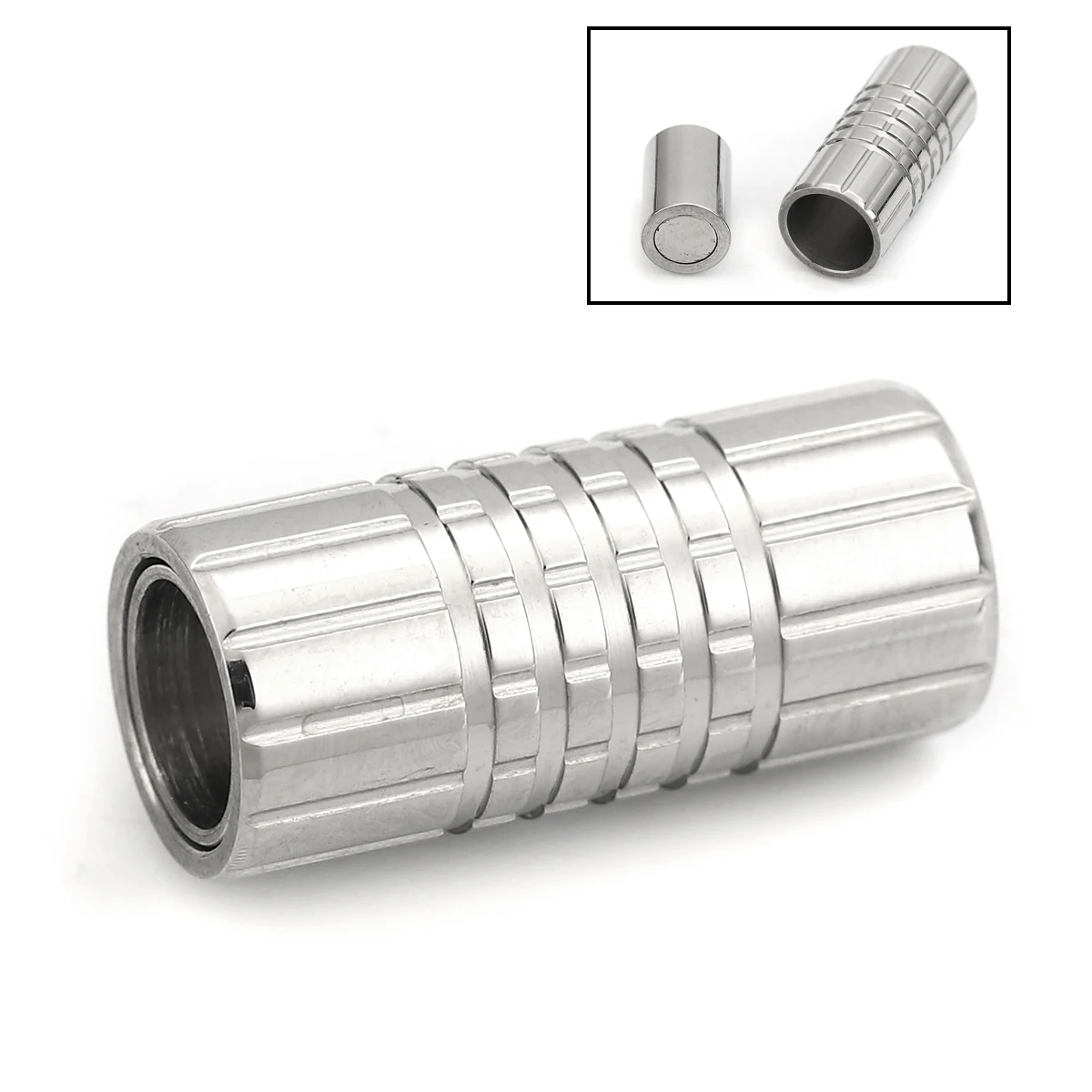 

DoreenBeads 304 Stainless Steel Magnetic Clasps Barrel Silver Tone Striped Lattice Cylindrical DIY Jewelry Findings, 1 Piece