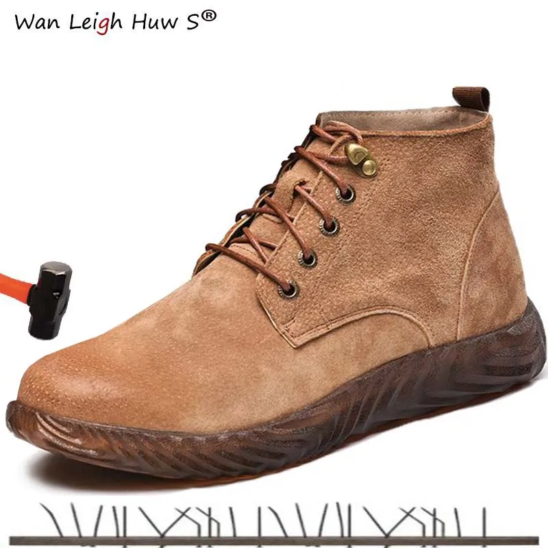 

Genuine Leather Safety Work Boots Crazy Horse Leather Martin Boots Men Fashion Desert Boots Popular High Top Leather Shoes