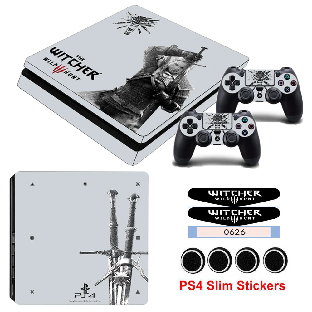 

The Witcher Protective Skin For Playstation 4 Slim PS4 Slim Decals For Console Controller Stickers free caps&LED Light Bar Skin