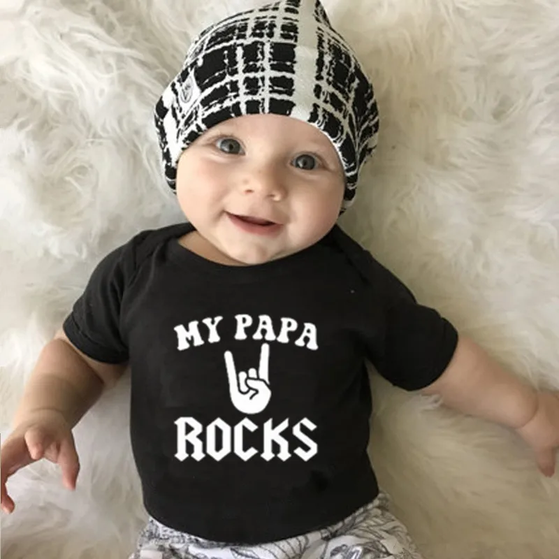 Funny MY PAPA ROCKS Print Baby Bodysuit Cotton Short Sleeve Newborn Baby Boys Girls Clothes Newborn Summer Onesie Jumpsuit