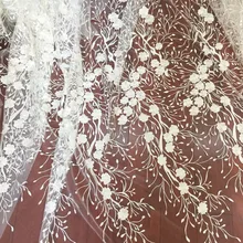5 ярдов Цветочная вышивка Свадебная кружевная ткань в белом цвете для свадебного платья свадебная ткань крестильное платье ткань для костюмов