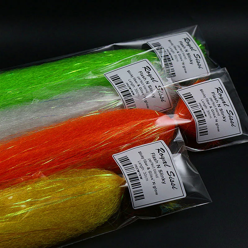 Фото Royal Sissi 8 цветов Flash N Slinky fiber, Длинные мерцающие синтетические волосы, ворсинки для морской воды, материалы для завязывания мушек №4