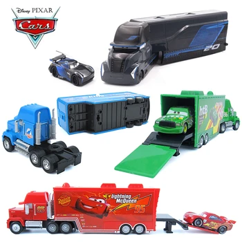 

Disney Pixar Cars 2PCS Truck+Car METAL Diecast car Disney #95 McQueen Mack Truck The King Chick Hick toys for Children boys