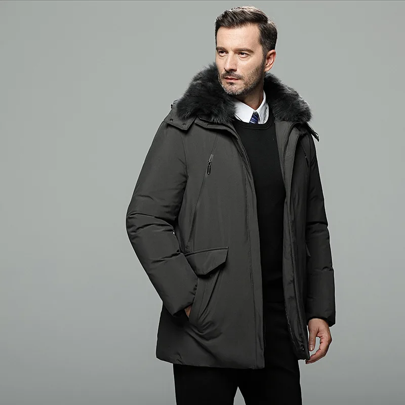Размера плюс M-5XL Для мужчин s плотные зимнее пуховое пальто меховой воротник флисовые куртки-пуховики на утином пуху Для мужчин парка с капюшоном удобная одежда
