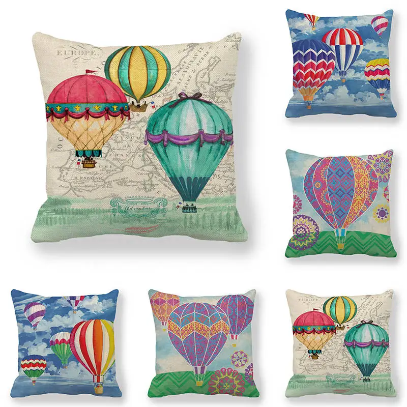 

45cm*45cm Cushion cover Cartoon Hot Air Balloon design linen/cotton pillow case sofa and Home decorative pillow cover