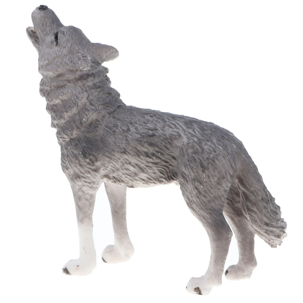 3 Inch Plastic Realistic Wild Animal Model Grey Howling Wolf Action Figure Doll Toy for Kids Toddlers Gift Home Decor Collection