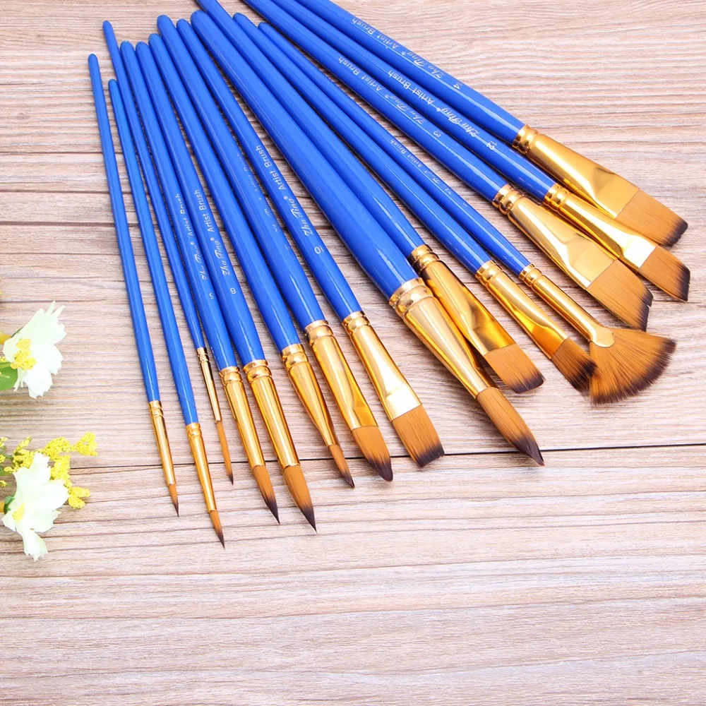 Beste 15 stks Kunstenaar Verf Borstel Set Nylon Borstels Aquarel Acryl Olieverf Tekening Art Supplies voor Studenten 3 Colros c26