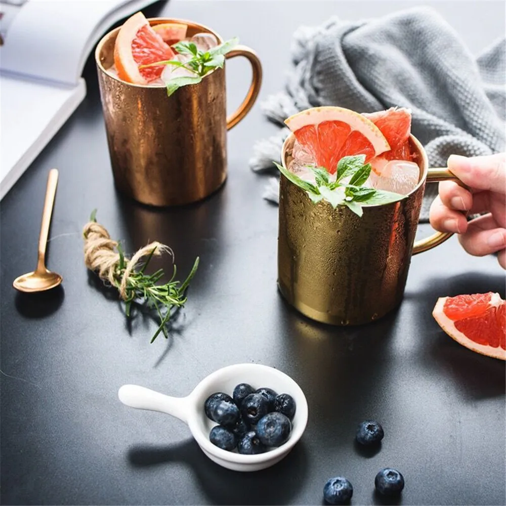 

400ML Nordic Stainless Steel Beer Mug Chic Scandinavian Rose Gold Coffee Cup Minimalist Metal Gold Copper Plating Water Cup Home