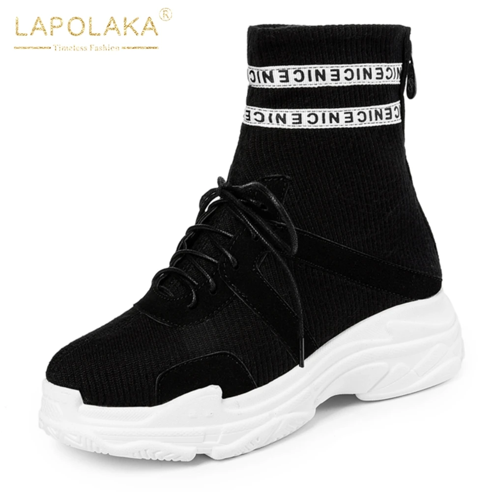 With Plattform Plus Neue White black Verkauf 29 48 white Frauen black Marke Heißer Schuhe Lapolaka Stiefel Frühling Fur Herbst Fur Stiefeletten Frau Up Lace Größe YEq51cw