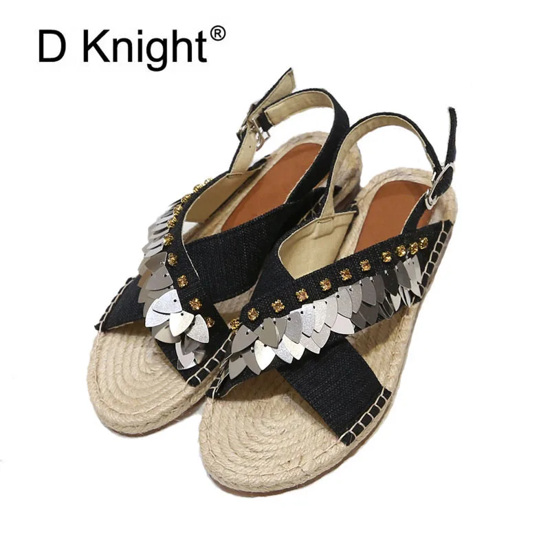 

Bling Women Sandals Slingback Fisherman Espadrilles Sandal Canvas Gladiator Platform Sandal Women Buckle Strap Summer Hemp Shoes