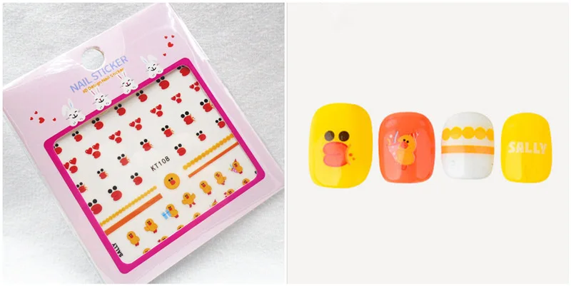 5 листов, 20 типов, детские наклейки для ногтей в виде лягушки, кролика, клейкие наклейки для стикеры 3D на ногти Nail Art, декоративные наклейки