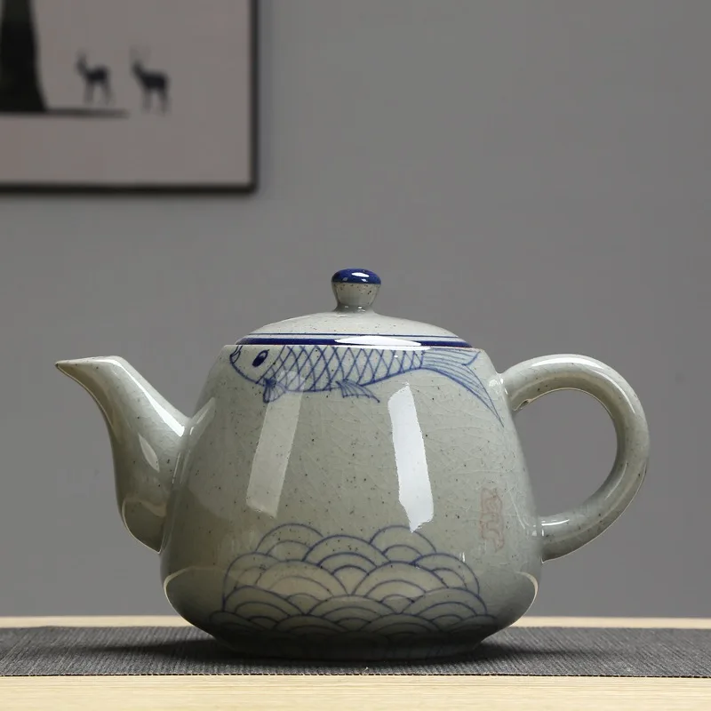 NOOLIM керамический большой чайник с ручкой, винтажный, ручная роспись, сине-белый фарфор фильтр, чайник, 900 мл, кастрюля для ресторана