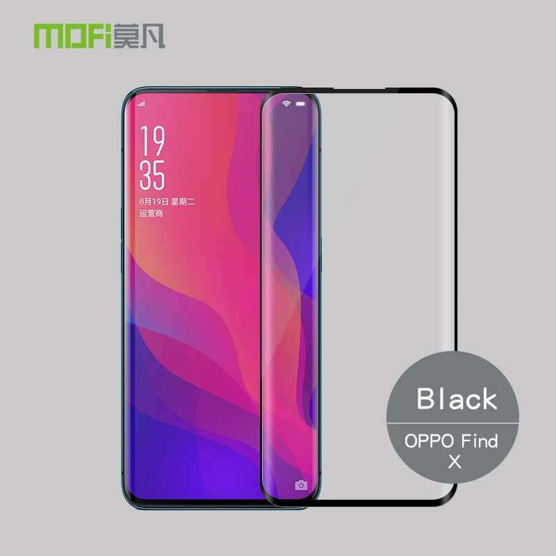 3D закаленное стекло для OPPO Find X MOFI полное покрытие 9H защитная пленка Взрывозащищенный протектор экрана для OPPO FindX 6,42" - Цвет: Black