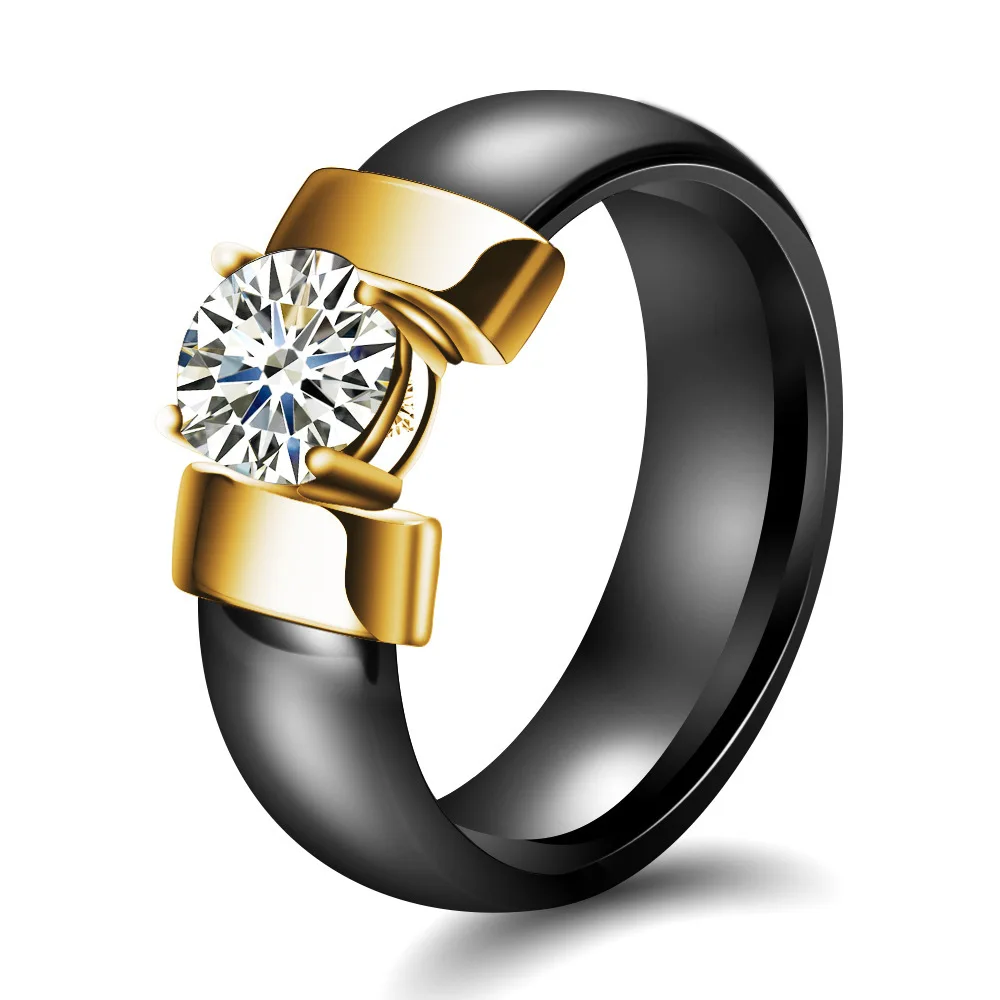 2018 New Pattern Ceramics Ring Black And White Crystal Stone Ring Allergy Love's Wedding Ring For Men And Women Couple