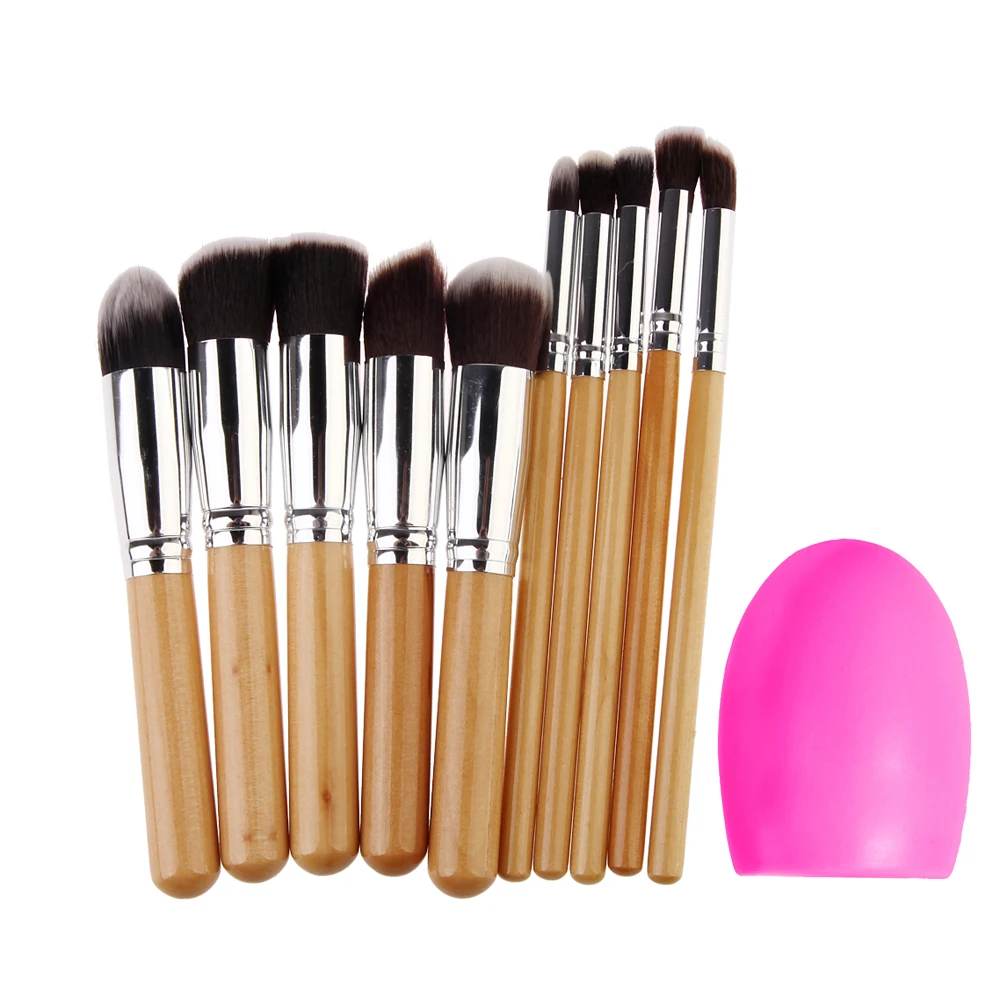 

T2N2 Durable 10pcs Soft Beauty Cosmetics Foundation Blending Makeup Brushes+1pc Wash eggs Brushes Kit Set