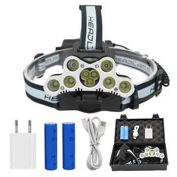 

9 LED Rechargeable Headlamp 7x T6 + 2x Q5 Tactical LED Headlight Head Lamp Camping Fishing Light +2x 18650 Battery +Charger