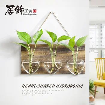 

Hydroponic Glass Vase Wood Pad Wall Vase Home Hanging Flower Pot Planters Garden Vase Wood Pad